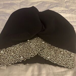 Black Turban with Silver Beaded Detail